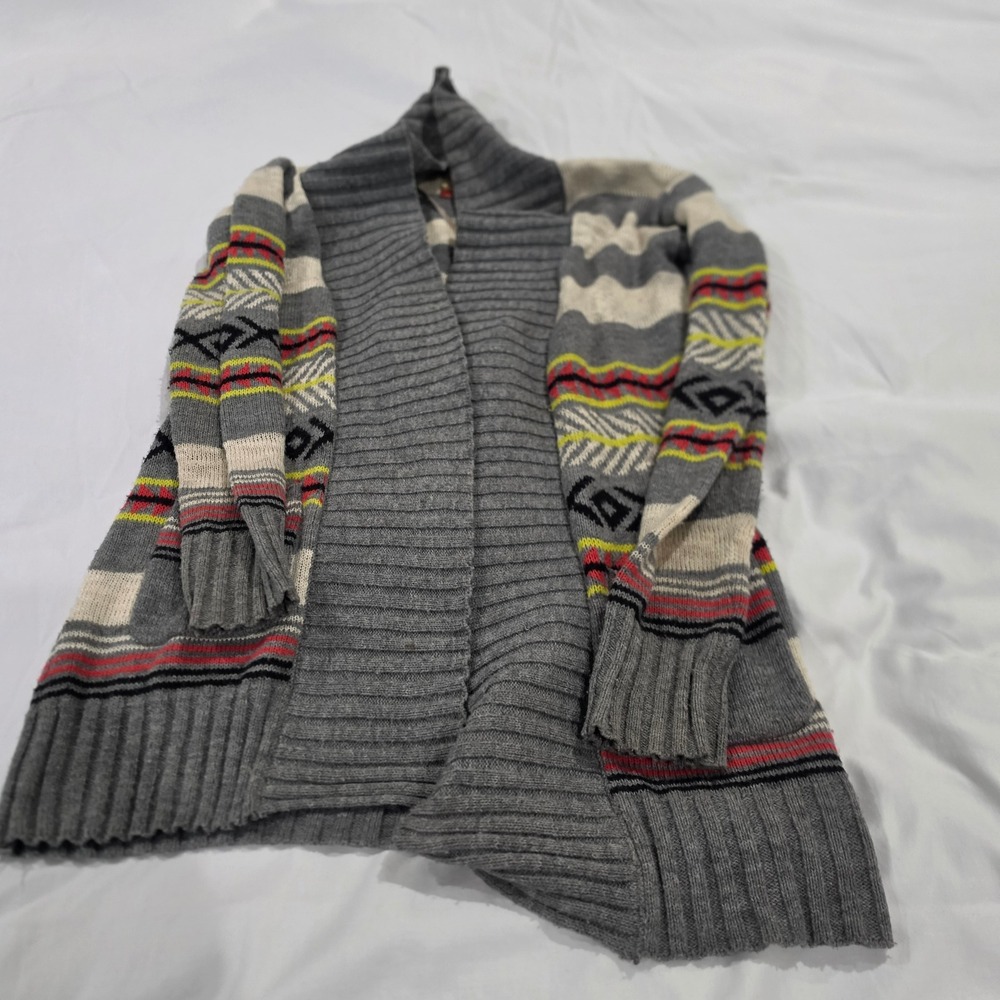 No Boundaries Cardigan Womens M Grey Geometric Open Front Excellent ABK7-ACV